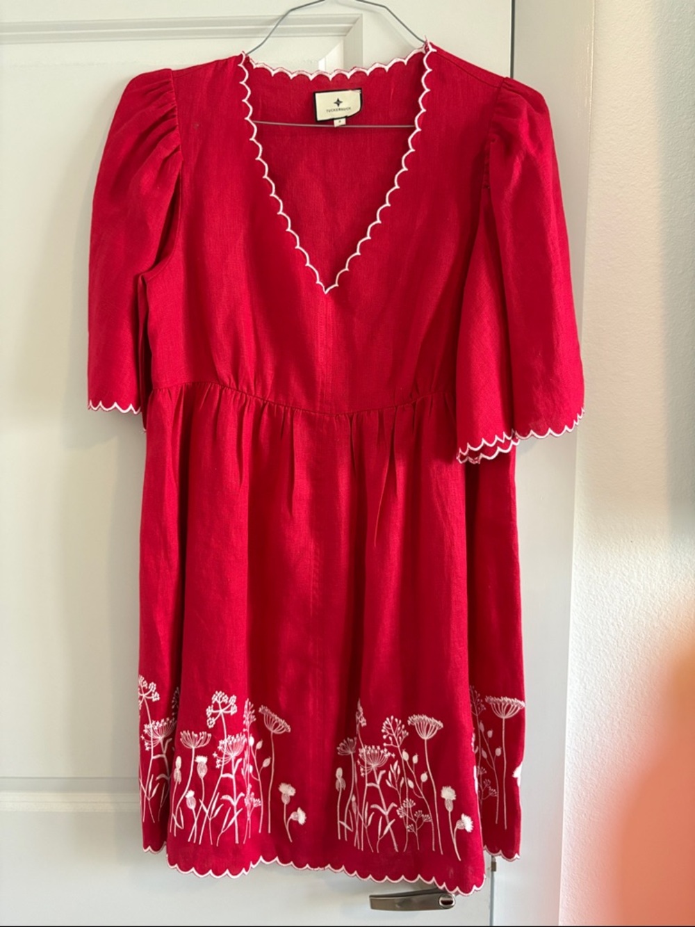 Tuckernuck Red Scallop-Trim Floral Hem Dress